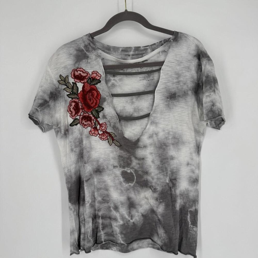 Vintage y2k 90s Affliction top womens small S v-neck rose tie dye lightweight
